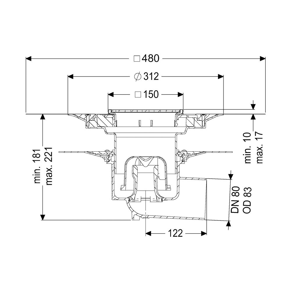 Kessel Bodenablauf Ecoguss Klebeflansch DN 80 Variofix Schlitzrost, seitlich... KESSEL-48583.51 4026092054239 (Abb. 2)