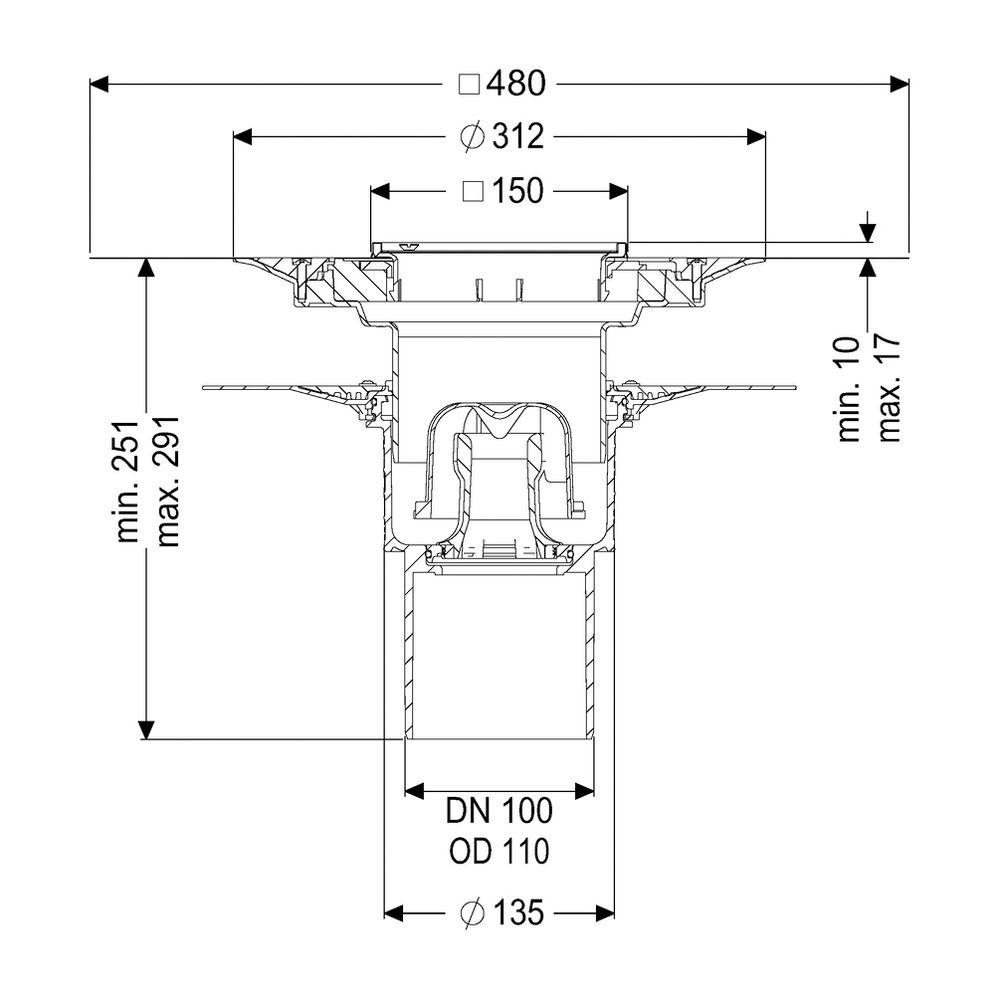 Kessel Bodenablauf Ecoguss Klebeflansch DN 100 Variofix Schlitzrost, senkrecht... KESSEL-48611.51 4026092032718 (Abb. 2)