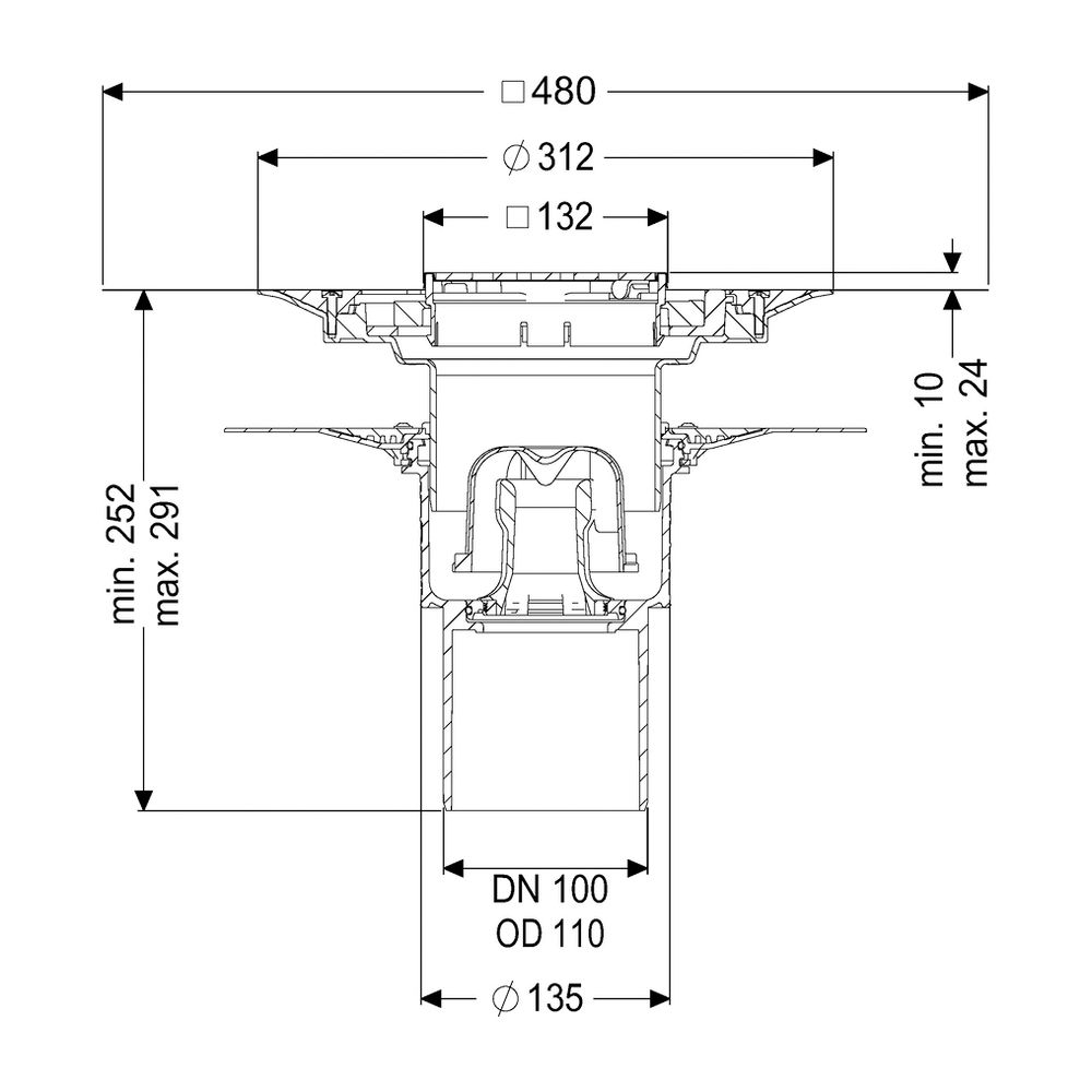 Kessel Bodenablauf Ecoguss Klebeflansch DN 100 Variofix Designrost, senkrecht... KESSEL-48611.53 4026092052938 (Abb. 2)