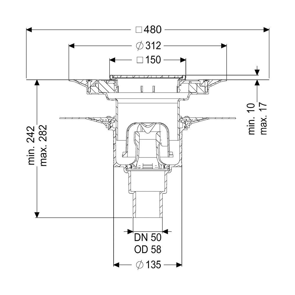 Kessel Bodenablauf Ecoguss Klebeflansch DN 50 Variofix Schlitzrost, senkrecht... KESSEL-48658.51 4026092054208 (Abb. 2)