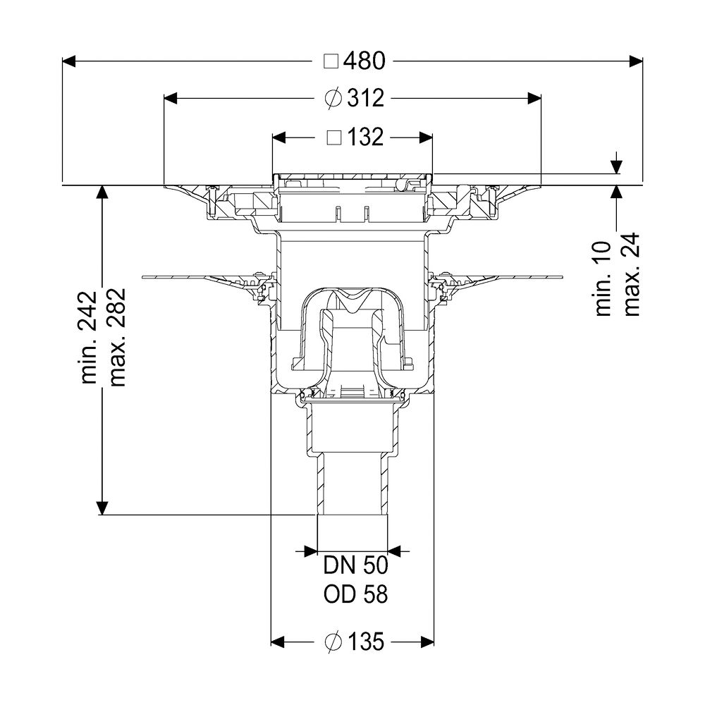 Kessel Bodenablauf Ecoguss Klebeflansch DN 50 Variofix Designrost, senkrecht... KESSEL-48658.53 4026092054246 (Abb. 2)