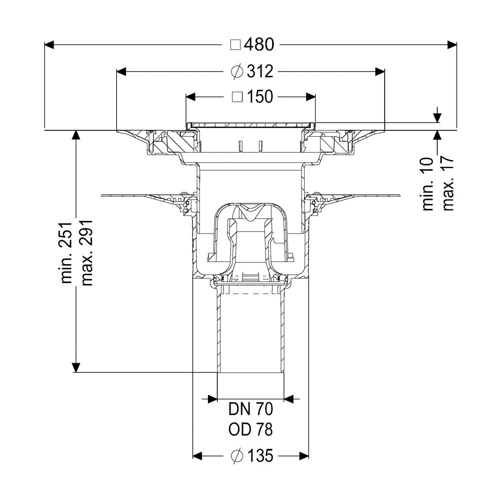 Kessel Bodenablauf Ecoguss Klebeflansch DN 70 Variofix Schlitzrost, senkrecht... KESSEL-48678.51 4026092032817 (Abb. 2)