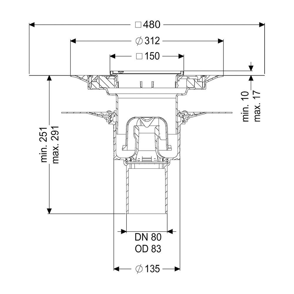 Kessel Bodenablauf Ecoguss Klebeflansch DN 80 Variofix Schlitzrost, senkrecht... KESSEL-48683.51 4026092054222 (Abb. 2)