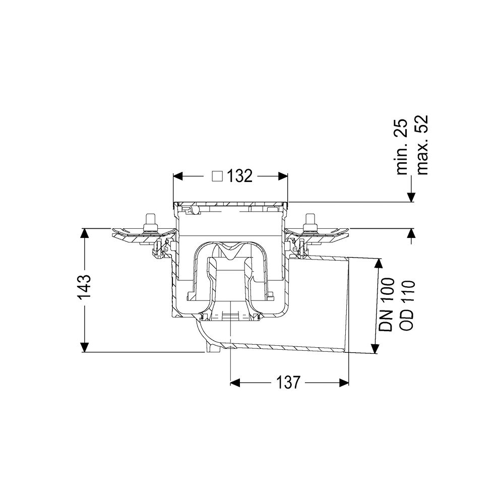 Kessel Bodenablauf Ecoguss Pressflansch DN 100 Designrost, seitlich... KESSEL-48711.63 4026092033470 (Abb. 2)