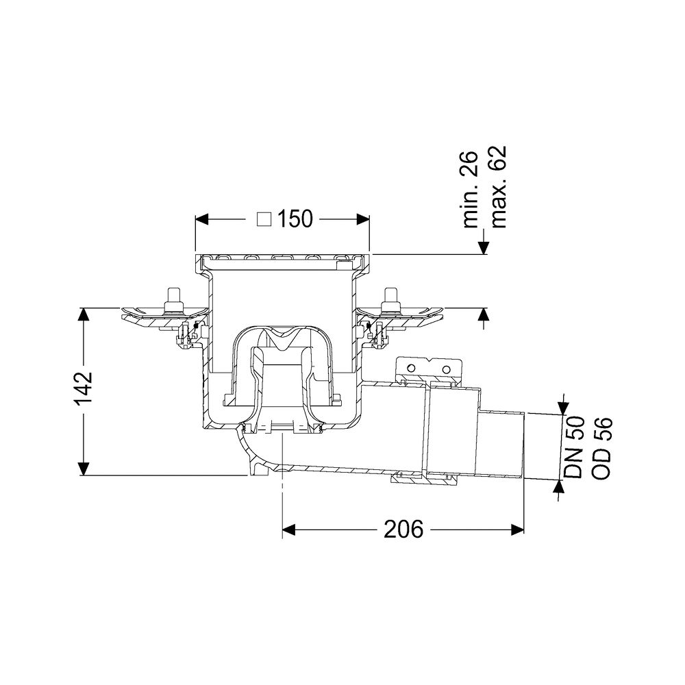 Kessel Bodenablauf Ecoguss Pressflansch DN 50 Schlitzrost, seitlich... KESSEL-48758.11 4026092034460 (Abb. 2)