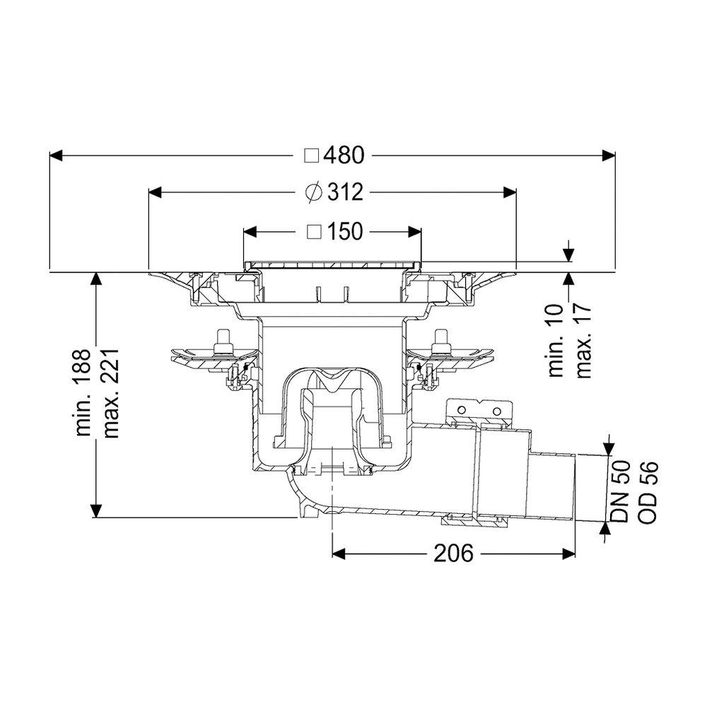 Kessel Bodenablauf Ecoguss Pressflansch DN 50 Variofix Schlitzrost, seitlich... KESSEL-48758.51 4026092053201 (Abb. 2)