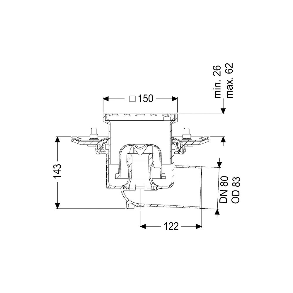 Kessel Bodenablauf Ecoguss Pressflansch DN 80 Schlitzrost, seitlich... KESSEL-48783.11 4026092034484 (Abb. 2)