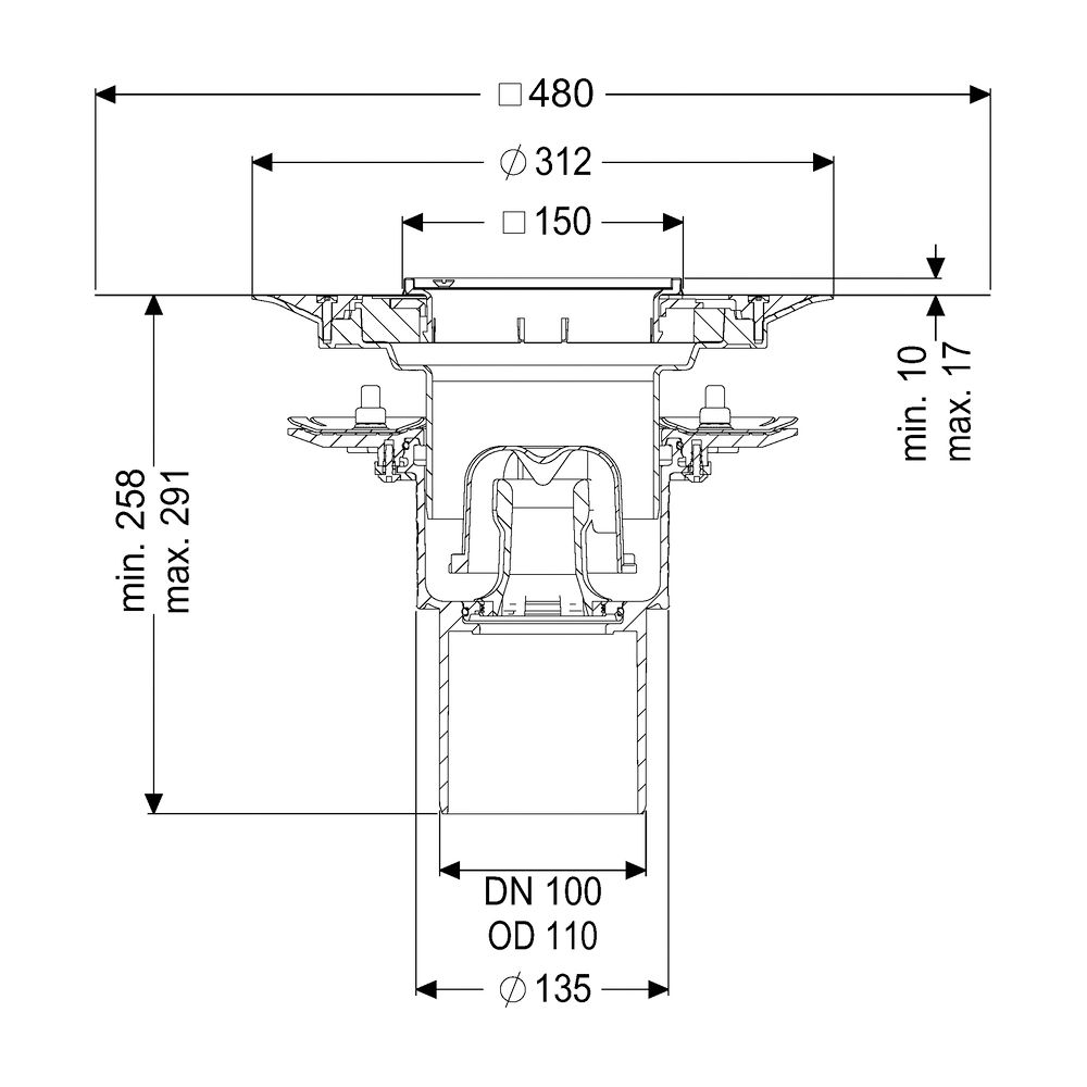 Kessel Bodenablauf Ecoguss Pressflansch DN 100 Variofix Schlitzrost, senkrecht... KESSEL-48811.51 4026092053256 (Abb. 2)