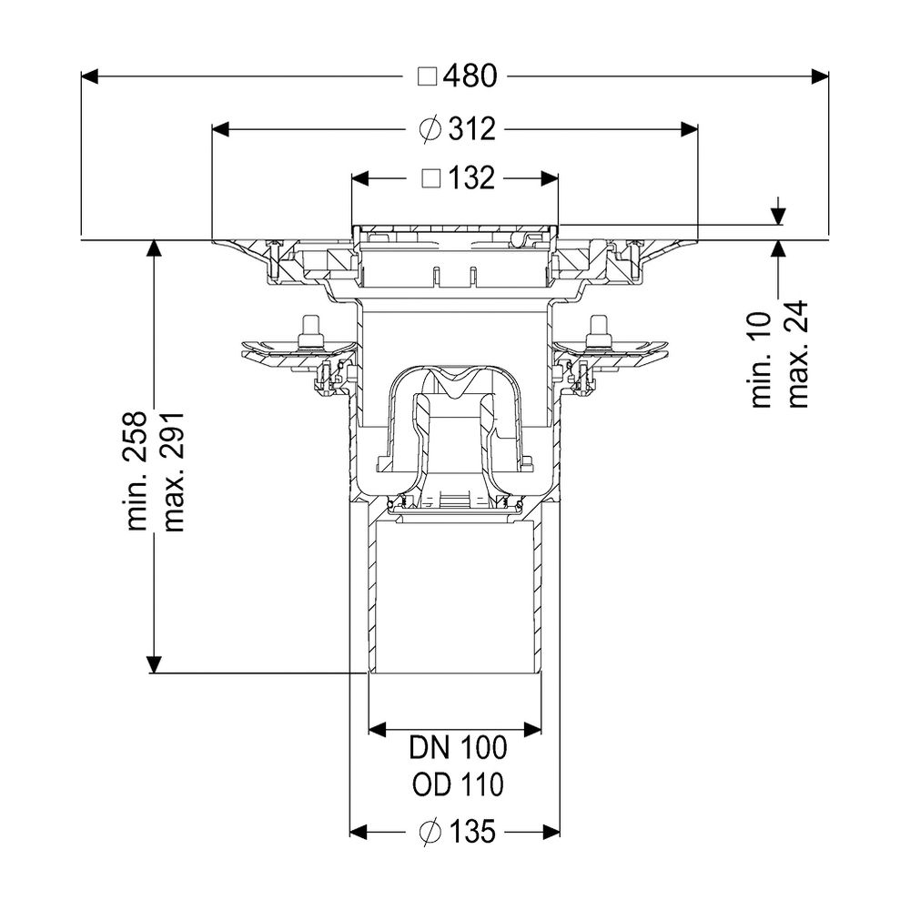 Kessel Bodenablauf Ecoguss Pressflansch DN 100 Variofix Designrost, senkrecht... KESSEL-48811.53 4026092034507 (Abb. 2)