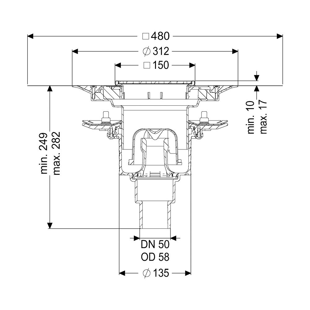 Kessel Bodenablauf Ecoguss Pressflansch DN 50 Variofix Schlitzrost, senkrecht... KESSEL-48858.51 4026092053195 (Abb. 2)