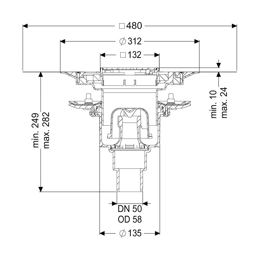 Kessel Bodenablauf Ecoguss Pressflansch DN 50 Variofix Designrost, senkrecht... KESSEL-48858.53 4026092034545 (Abb. 2)