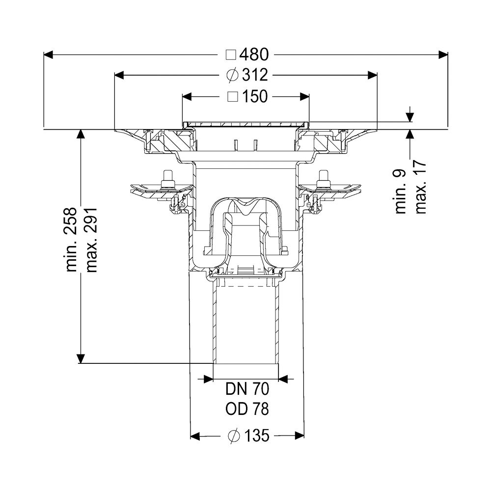 Kessel Bodenablauf Ecoguss Pressflansch DN 70 Variofix Schlitzrost, senkrecht... KESSEL-48878.51 4026092053218 (Abb. 2)