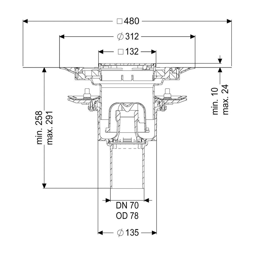 Kessel Bodenablauf Ecoguss Pressflansch DN 70 Variofix Designrost, senkrecht... KESSEL-48878.53 4026092034569 (Abb. 2)