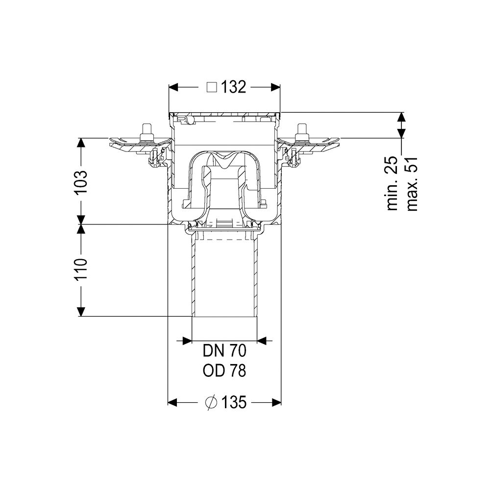 Kessel Bodenablauf Ecoguss Pressflansch DN 70 Designrost, senkrecht... KESSEL-48878.63 4026092053409 (Abb. 2)