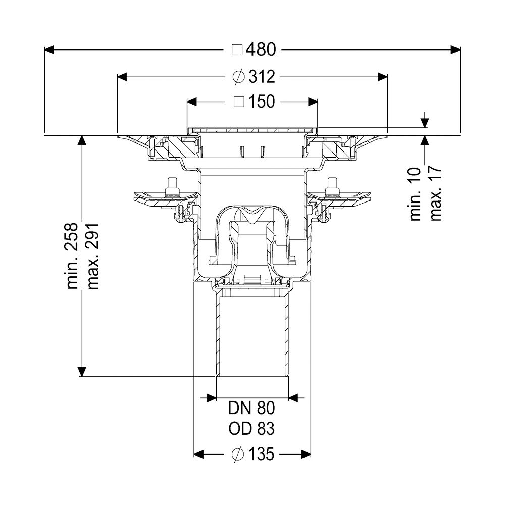 Kessel Bodenablauf Ecoguss Pressflansch DN 80 Variofix Schlitzrost, senkrecht... KESSEL-48883.51 4026092053232 (Abb. 2)