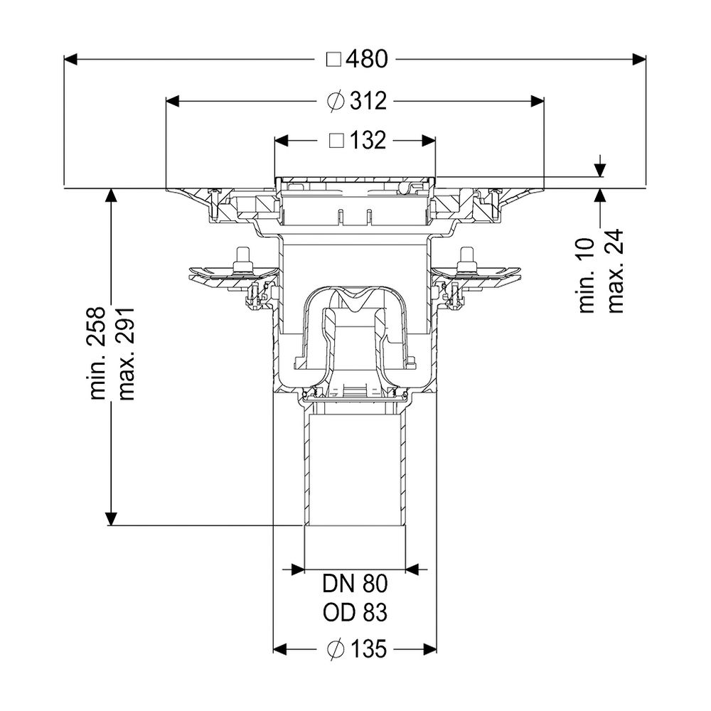 Kessel Bodenablauf Ecoguss Pressflansch DN 80 Variofix Designrost, senkrecht... KESSEL-48883.53 4026092034606 (Abb. 2)