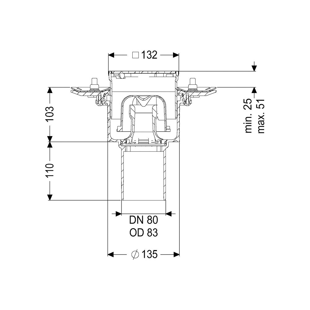 Kessel Bodenablauf Ecoguss Pressflansch DN 80 Designrost, senkrecht... KESSEL-48883.63 4026092053416 (Abb. 2)