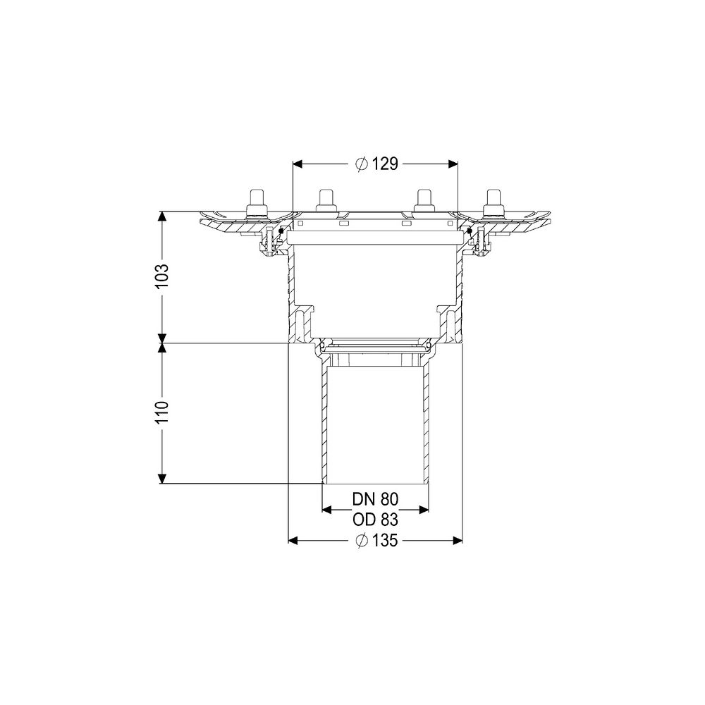 Kessel Ecoguss Grundkörper Pressflansch DN 80, ohne Geruchsverschluss, Auslauf senkrecht... KESSEL-48889 4026092038215 (Abb. 2)
