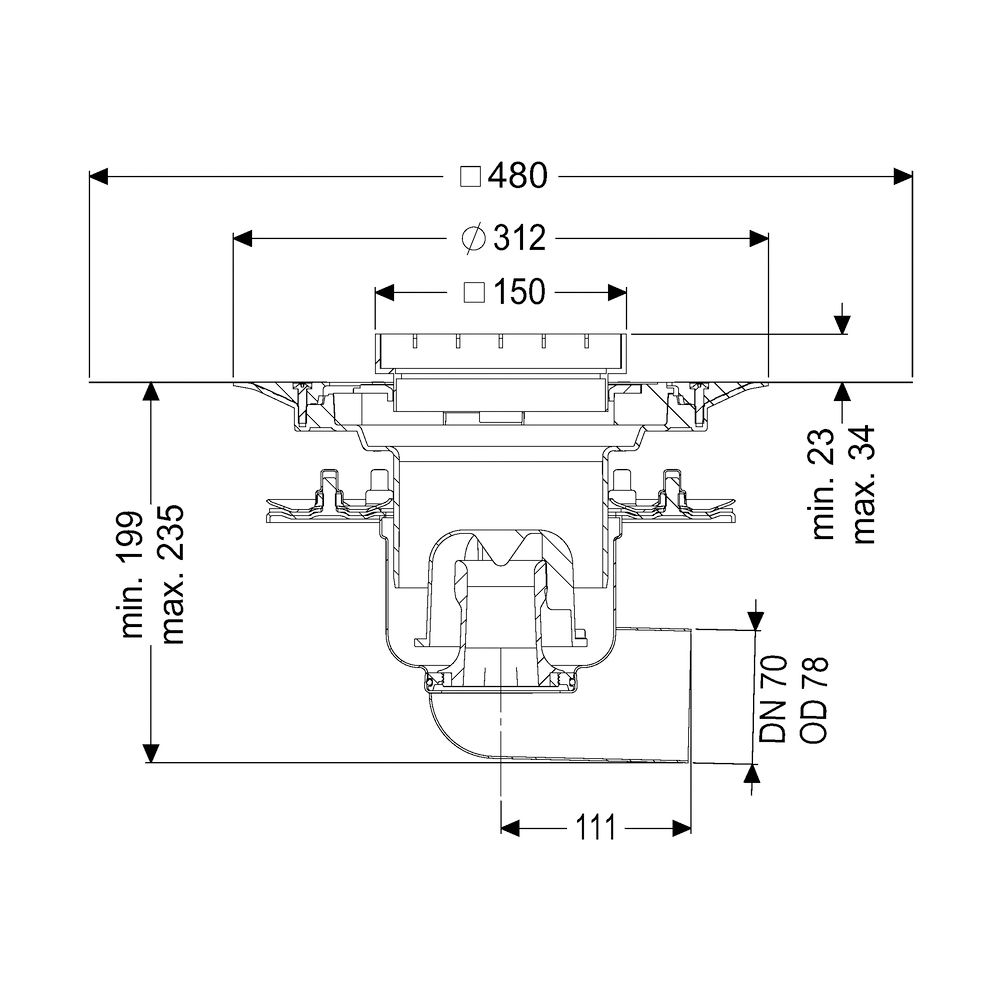 Kessel Bodenablauf Ferrofix Pressflansch DN 70 Variofix Gitterrost, seitlich... KESSEL-54200.21 4026092056400 (Abb. 2)