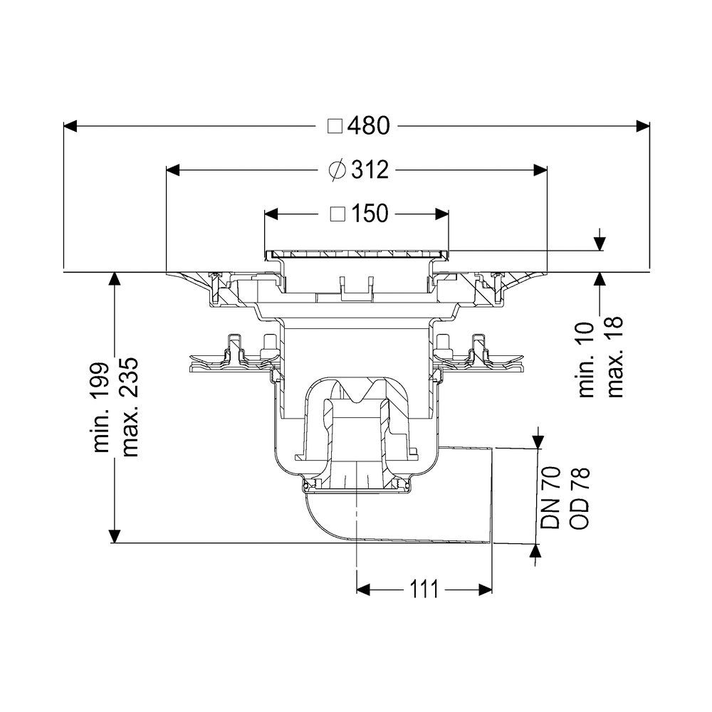 Kessel Bodenablauf Ferrofix Pressflansch DN 70 Variofix Schlitzrost, seitlich... KESSEL-54200.52 4026092056325 (Abb. 2)