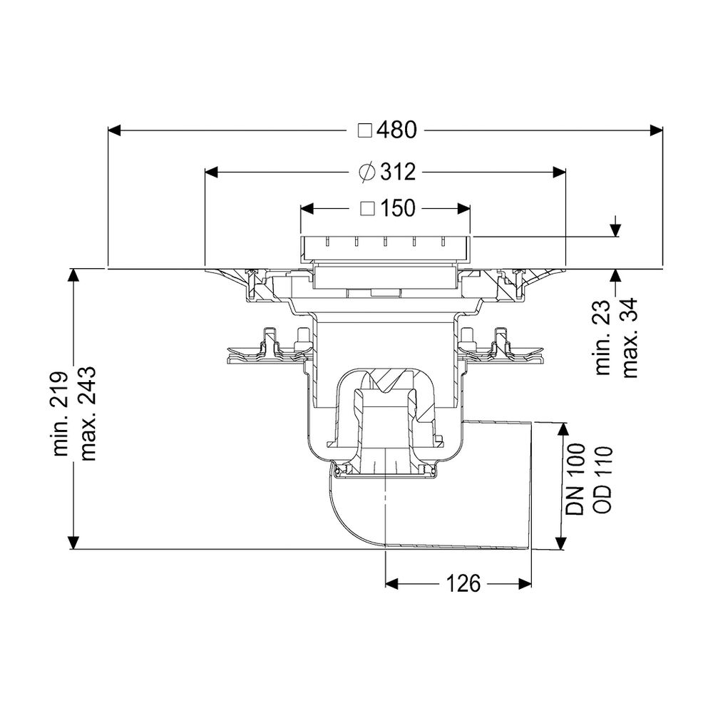 Kessel Bodenablauf Ferrofix Pressflansch DN 100 Variofix Gitterrost, seitlich... KESSEL-54220.21 4026092056417 (Abb. 2)