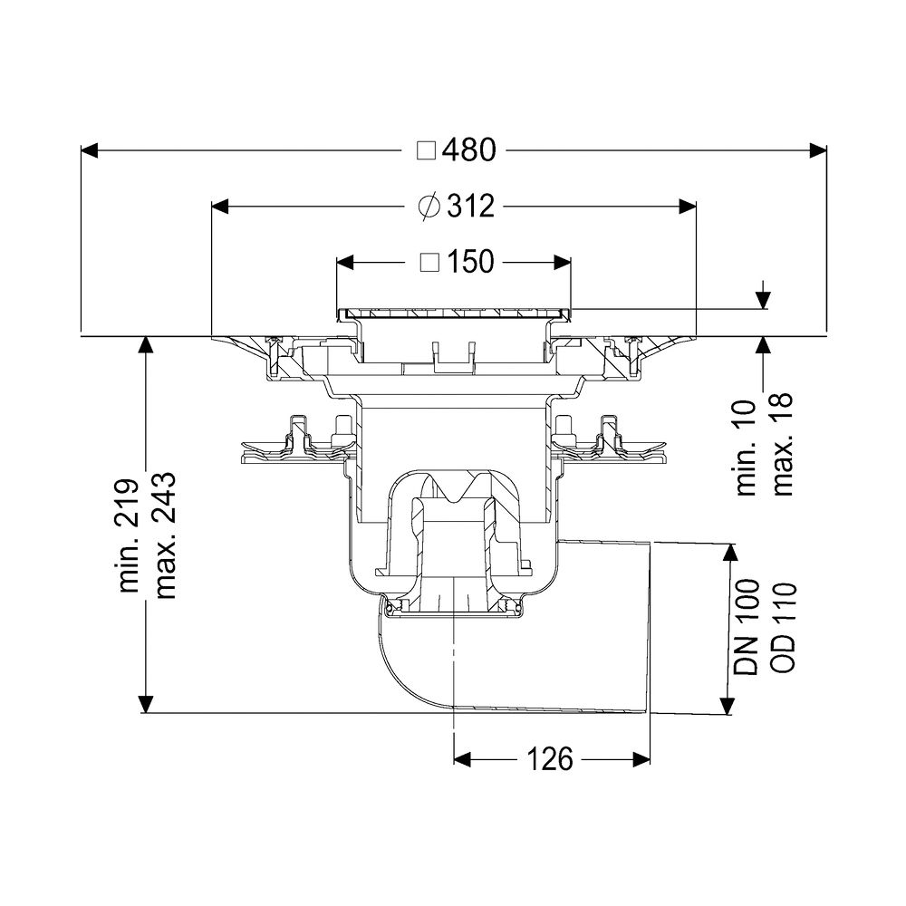 Kessel Bodenablauf Ferrofix Pressflansch DN 100 Variofix Schlitzrost, seitlich... KESSEL-54220.52 4026092056332 (Abb. 2)