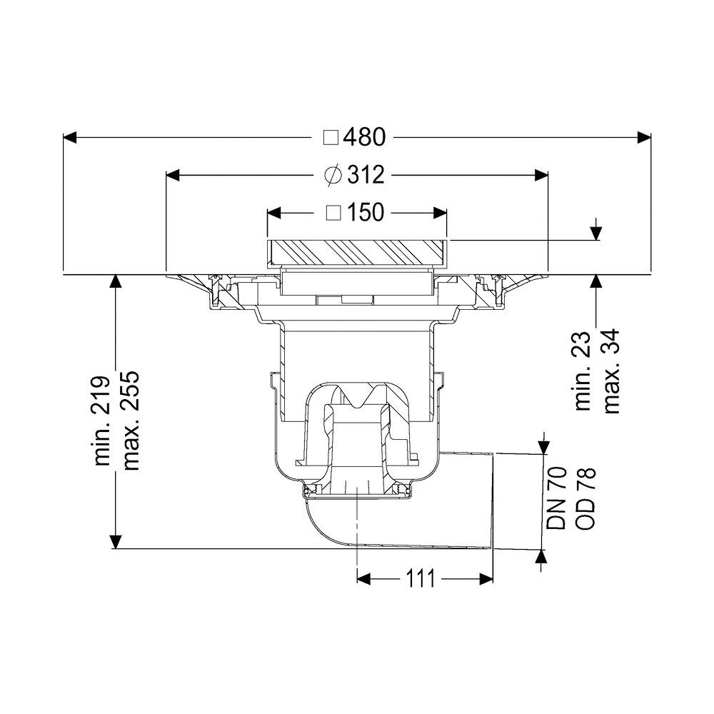 Kessel Boden-/Deckenablauf Ferrofix DN 70 Variofix Gitterrost, seitlich... KESSEL-54400.21 4026092056363 (Abb. 2)