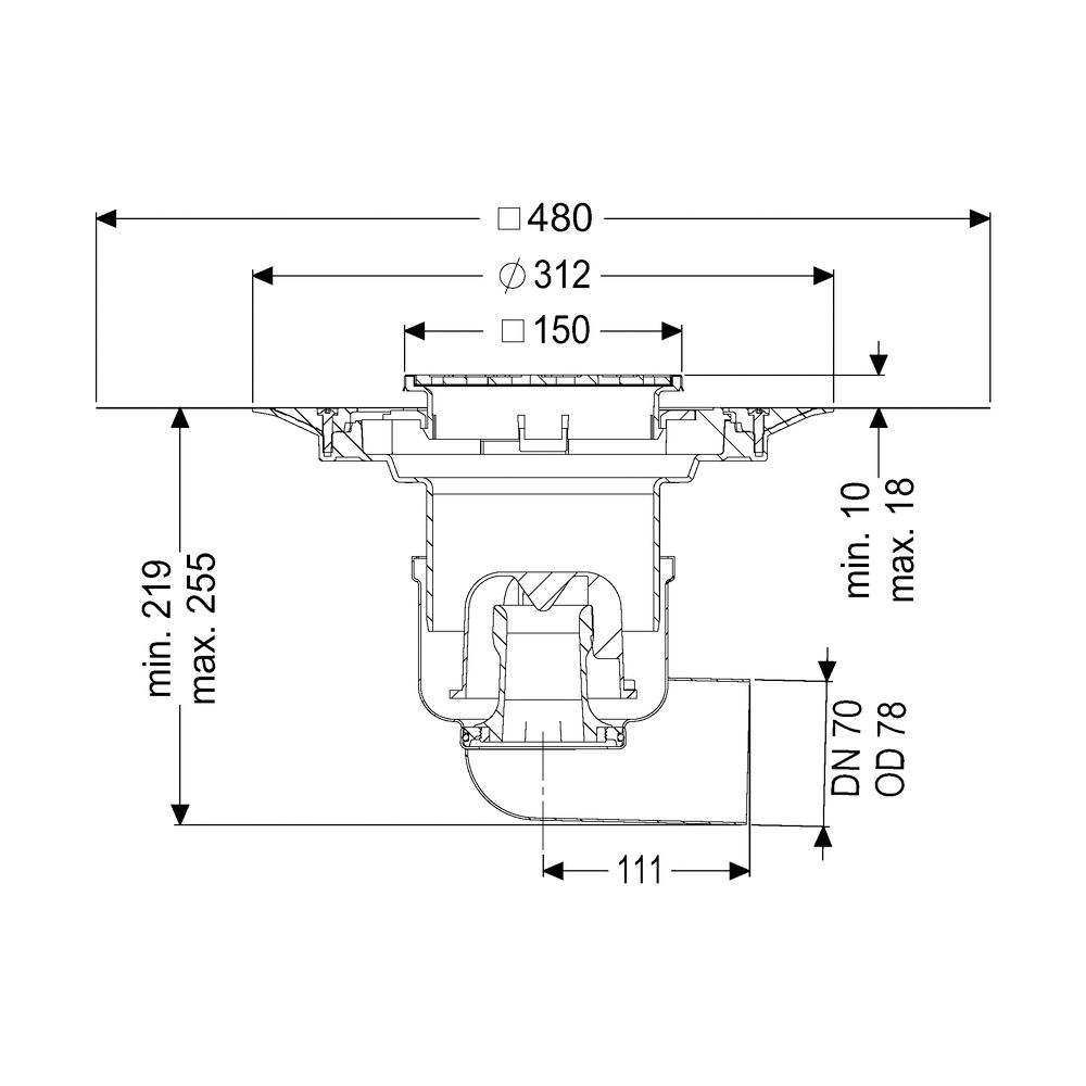 Kessel Boden-/Deckenablauf Ferrofix DN 70 Variofix Schlitzrost, seitlich... KESSEL-54400.52 4026092056288 (Abb. 2)