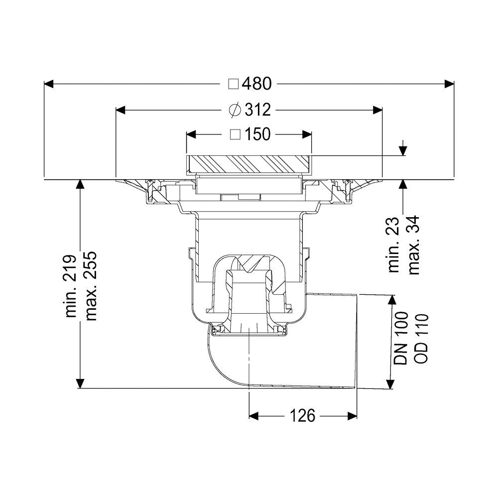 Kessel Boden-/Deckenablauf Ferrofix DN 100 Variofix Gitterrost, seitlich... KESSEL-54420.21 4026092056370 (Abb. 2)