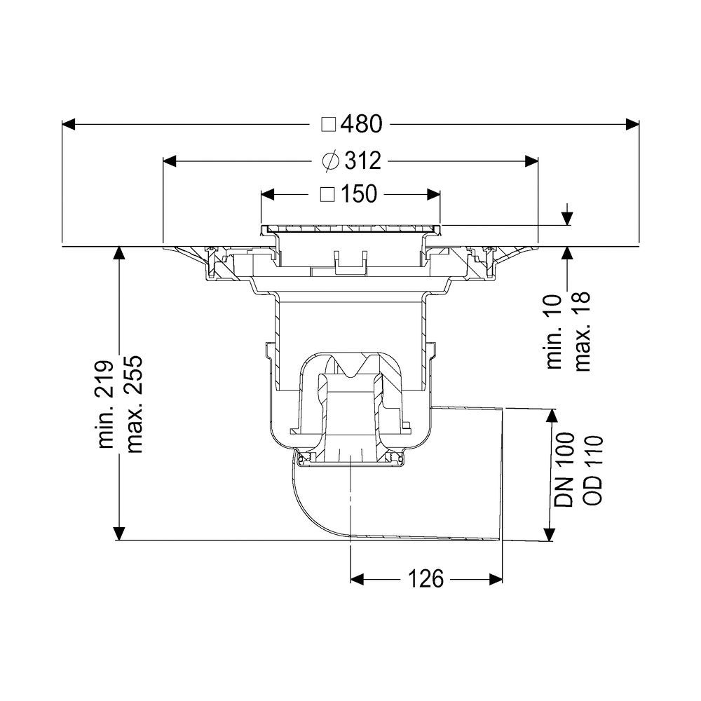 Kessel Boden-/Deckenablauf Ferrofix DN 100 Variofix Schlitzrost, seitlich... KESSEL-54420.52 4026092056295 (Abb. 2)