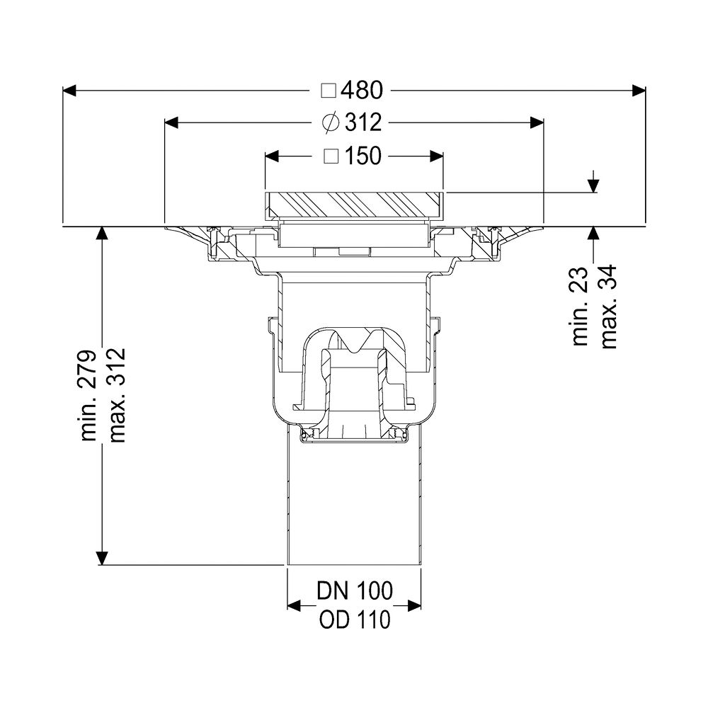 Kessel Boden-/Deckenablauf Ferrofix DN 100 Variofix Gitterrost, senkrecht... KESSEL-54430.21 4026092056394 (Abb. 2)