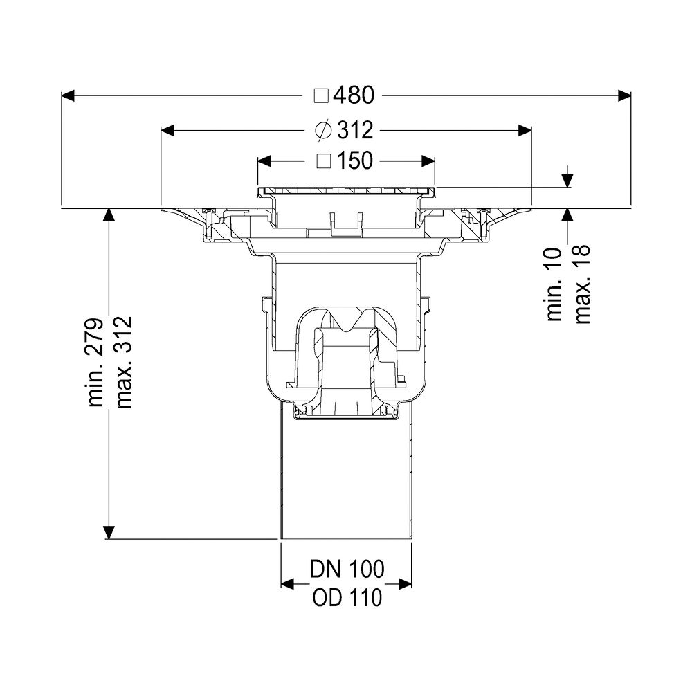 Kessel Boden-/Deckenablauf Ferrofix DN 100 Variofix Schlitzrost, senkrecht... KESSEL-54430.52 4026092056318 (Abb. 2)