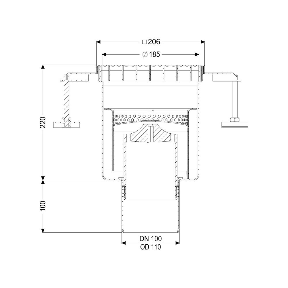Kessel Ablaufkörper Ferrofix KF15, DN 100, 206x206mm, Edelstahl, L 15... KESSEL-55147 4026092107720 (Abb. 2)