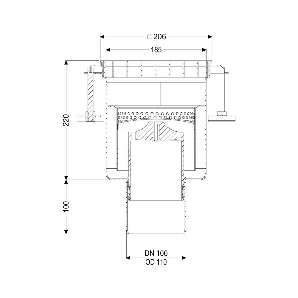 Kessel Bodenablauf einteilig Ferrofix 185, DN 100, senkrecht, 206x206mm, L 15, Edelstahl... KESSEL-55151 4026092107768 (Abb. 2)