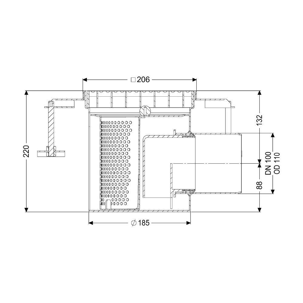 Kessel Bodenablauf Ferrofix KF15, DN 100, waagerecht, 206x206mm, 2,5l/s, L 15mm, Edelstah... KESSEL-55153 4026092107782 (Abb. 2)