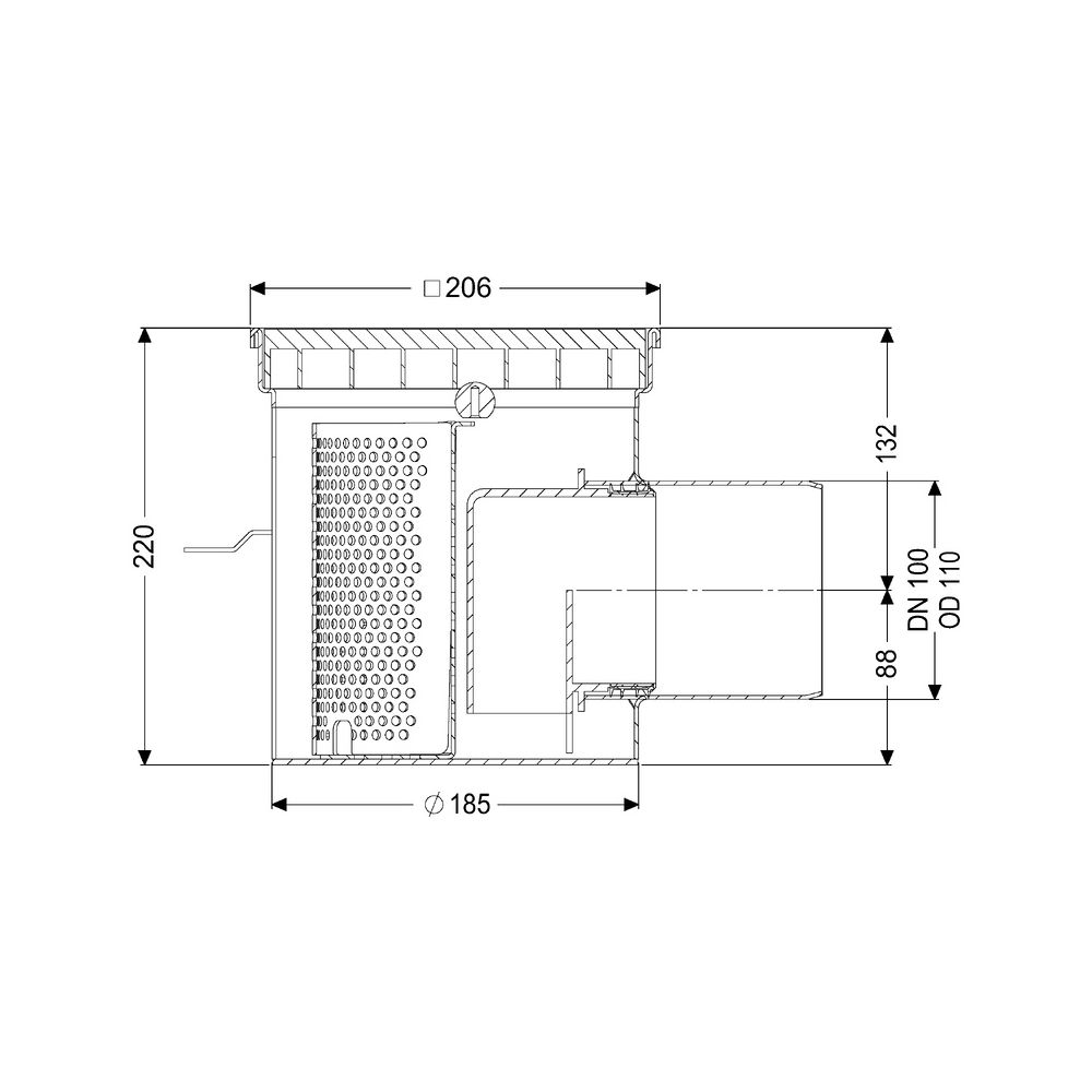 Kessel Bodenablauf Ferrofix, DN 100, waagerecht, 206x206mm, 2,5l/s, L 15mm, Edelstahl... KESSEL-55157 4026092107829 (Abb. 2)