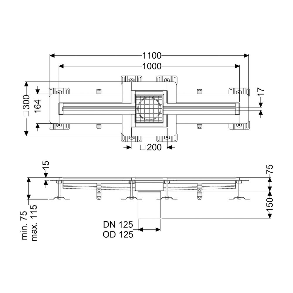 Kessel Schlitzrinne Ferrofix, DN 125, 17x1.000mm, Klebeflansch mittig, Höhe 15mm, Edels... KESSEL-6002100 4026092099483 (Abb. 2)