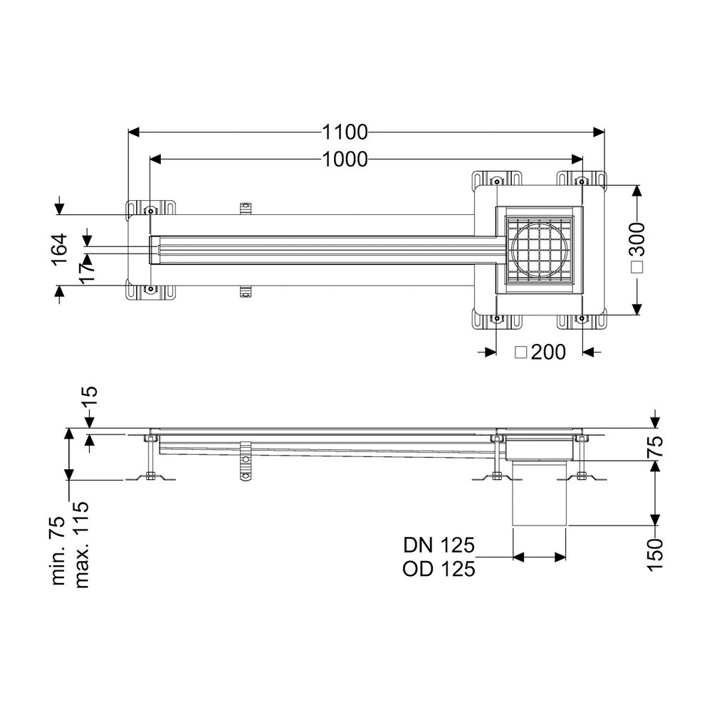 Kessel Schlitzrinne Ferrofix, DN 125, 17x1.000mm, Klebeflansch außen, Höhe 15mm, Edelst... KESSEL-6002101 4026092099490 (Abb. 2)
