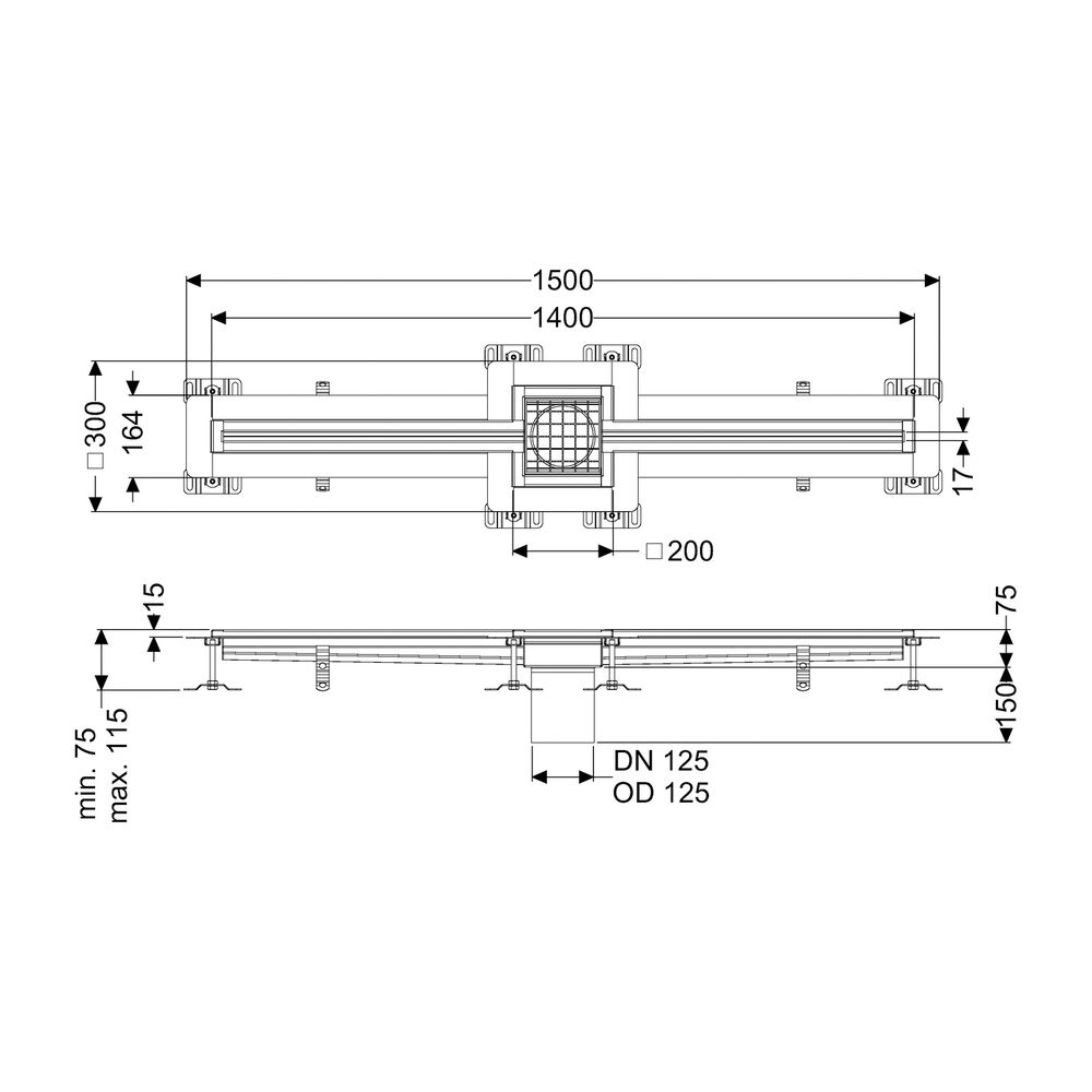 Kessel Schlitzrinne Ferrofix, DN 125, 17x1.400mm, Klebeflansch mittig, Höhe 15mm, Edels... KESSEL-6002140 4026092099506 (Abb. 2)
