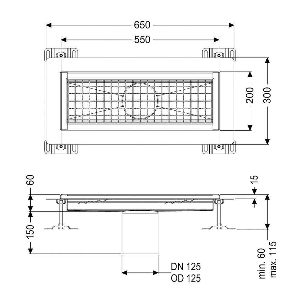 Kessel Kastenrinne Ferrofix, DN 125, 200x550mm, mit Klebeflansch Höhe 15mm, Edelstahl, ... KESSEL-6020050 4026092098592 (Abb. 2)