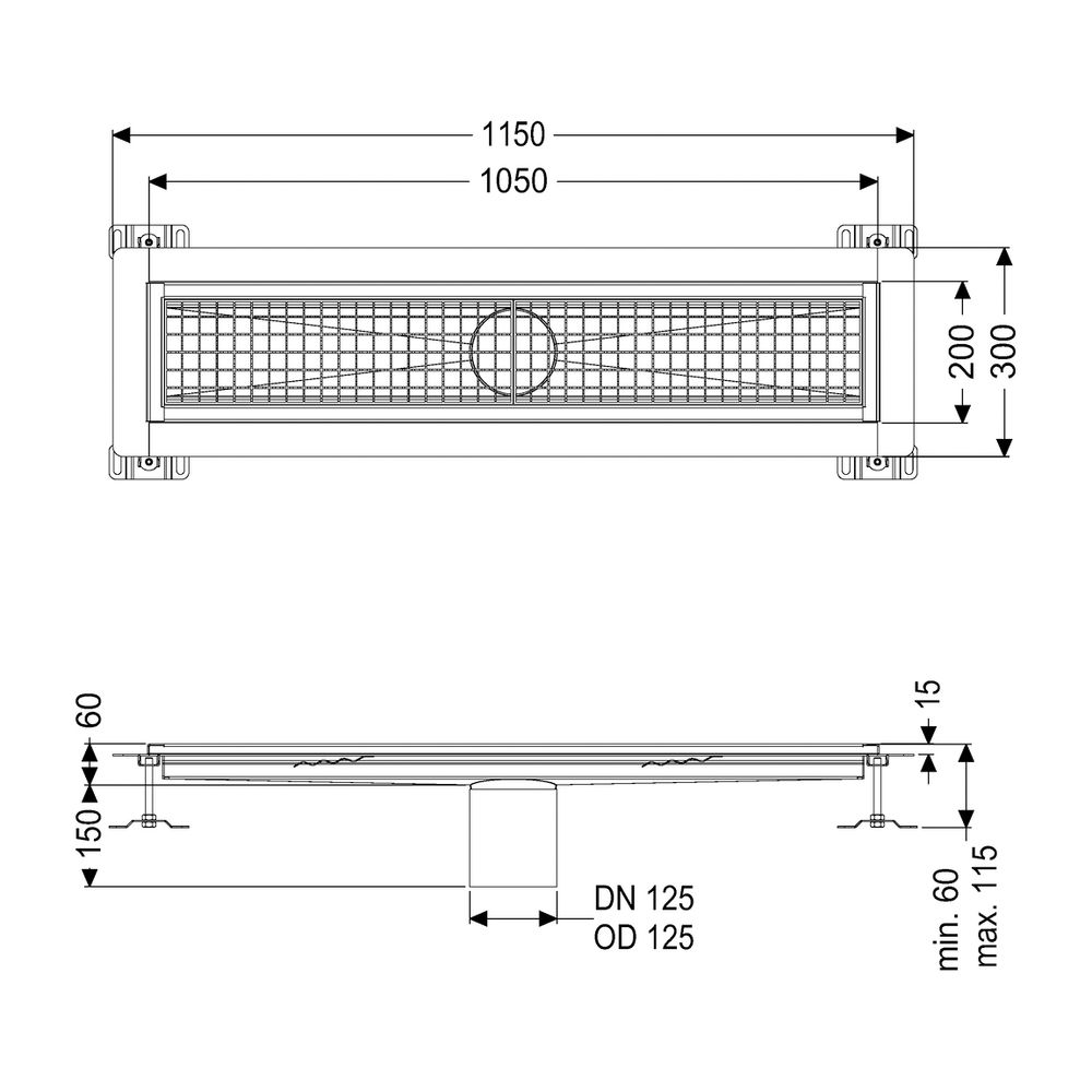 Kessel Kastenrinne Ferrofix, DN 125, 200x1.050mm, mit Klebeflansch Höhe 15mm, Edelstahl... KESSEL-6020100 4026092098608 (Abb. 2)