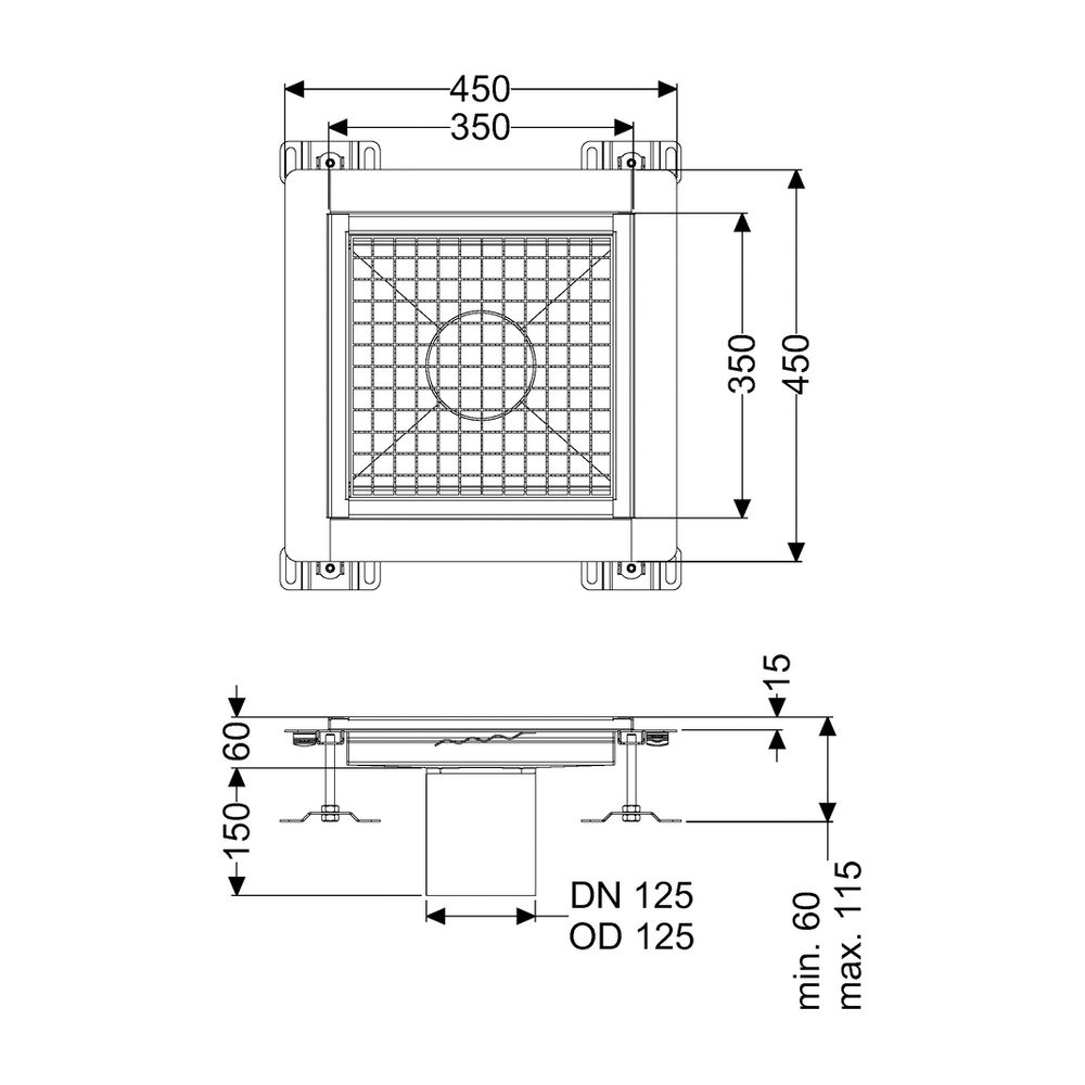 Kessel Bodenwanne Ferrofix Klebeflansch Höhe 15mm 350x350mm... KESSEL-6035035 4026092066485 (Abb. 2)