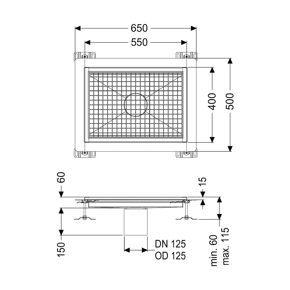 Kessel Kastenrinne Ferrofix, DN 125, 400x550mm, mit Klebeflansch Höhe 15mm, Edelstahl, ... KESSEL-6040050 4026092098264 (Abb. 2)