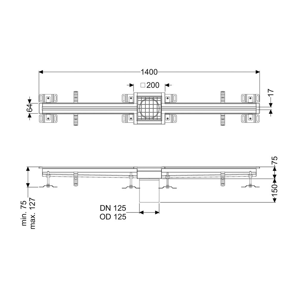 Kessel Schlitzrinne Ferrofix, DN 125, 17x1.400mm, mittig, ohne Klebeflansch, Edelstahl,... KESSEL-6102140 4026092099704 (Abb. 2)