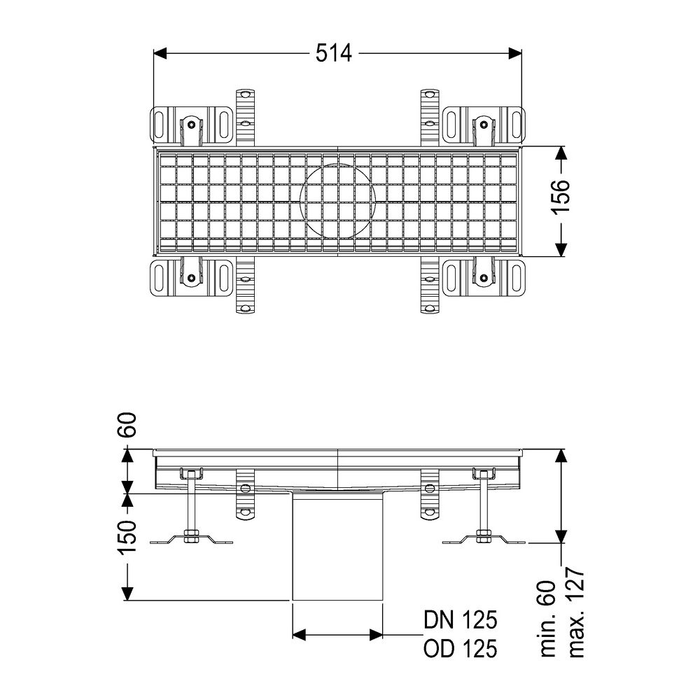 Kessel Kastenrinne Ferrofix, DN 125, 156x514mm, ohne Klebeflansch, Edelstahl, Silber... KESSEL-6115050 4026092098882 (Abb. 2)