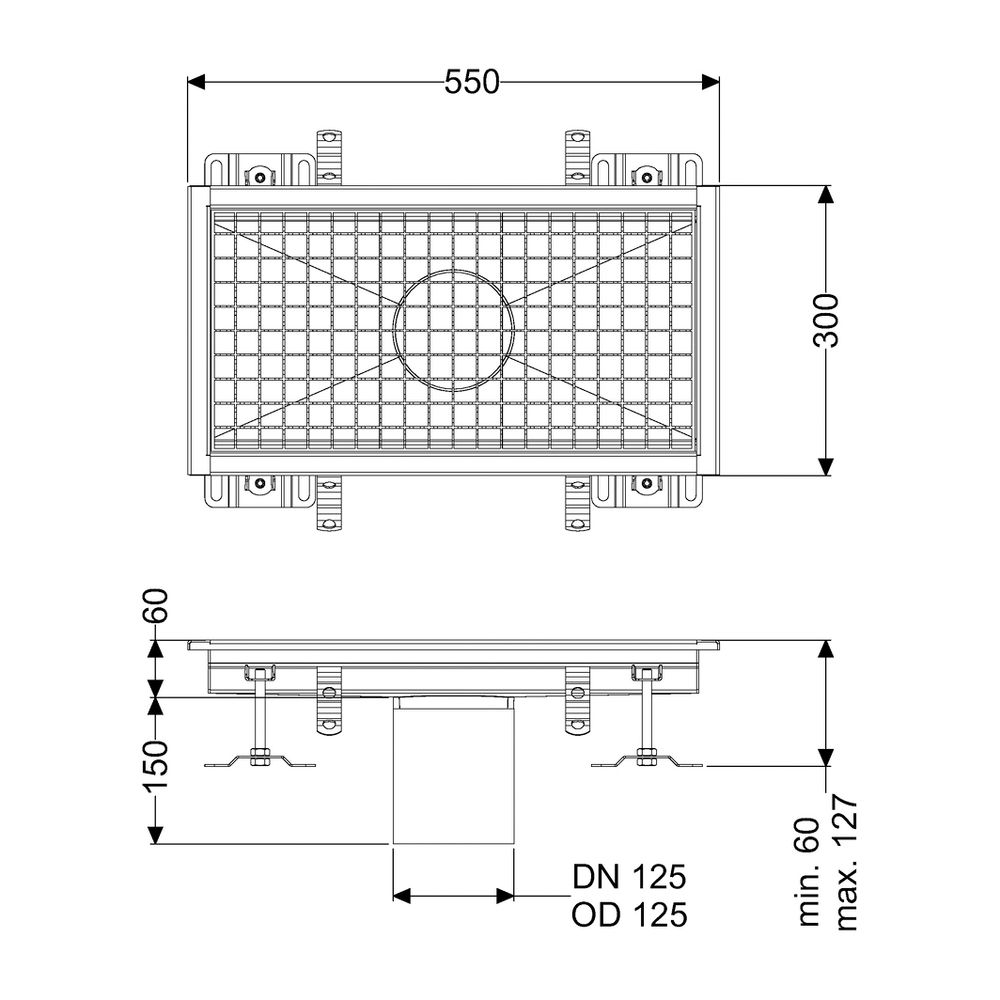 Kessel Kastenrinne Ferrofix, DN 125, 300x550mm, ohne Klebeflansch, Edelstahl, Silber... KESSEL-6130050 4026092099001 (Abb. 2)