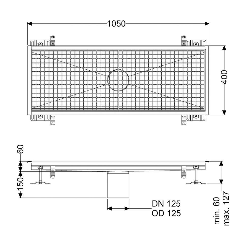 Kessel Kastenrinne Ferrofix, DN 125, 400x1.050mm, ohne Klebeflansch, Edelstahl, Silber... KESSEL-6140100 4026092099070 (Abb. 2)