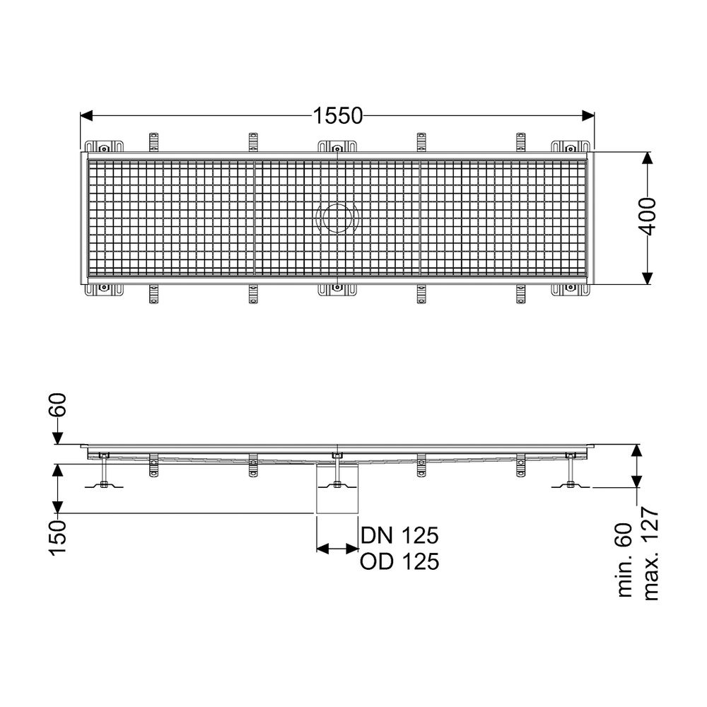 Kessel Kastenrinne Ferrofix, DN 125, 400x1.550mm, ohne Klebeflansch, Edelstahl, Silber... KESSEL-6140150 4026092099087 (Abb. 2)