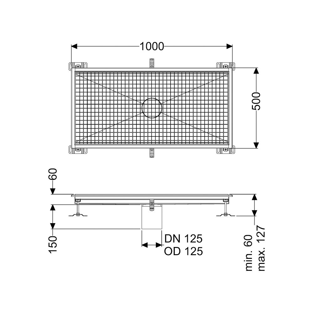 Kessel Bodenwanne Ferrofix, DN 125, 500x1.000mm, ohne Klebeflansch, Edelstahl, Silber... KESSEL-6150100 4026092099391 (Abb. 2)