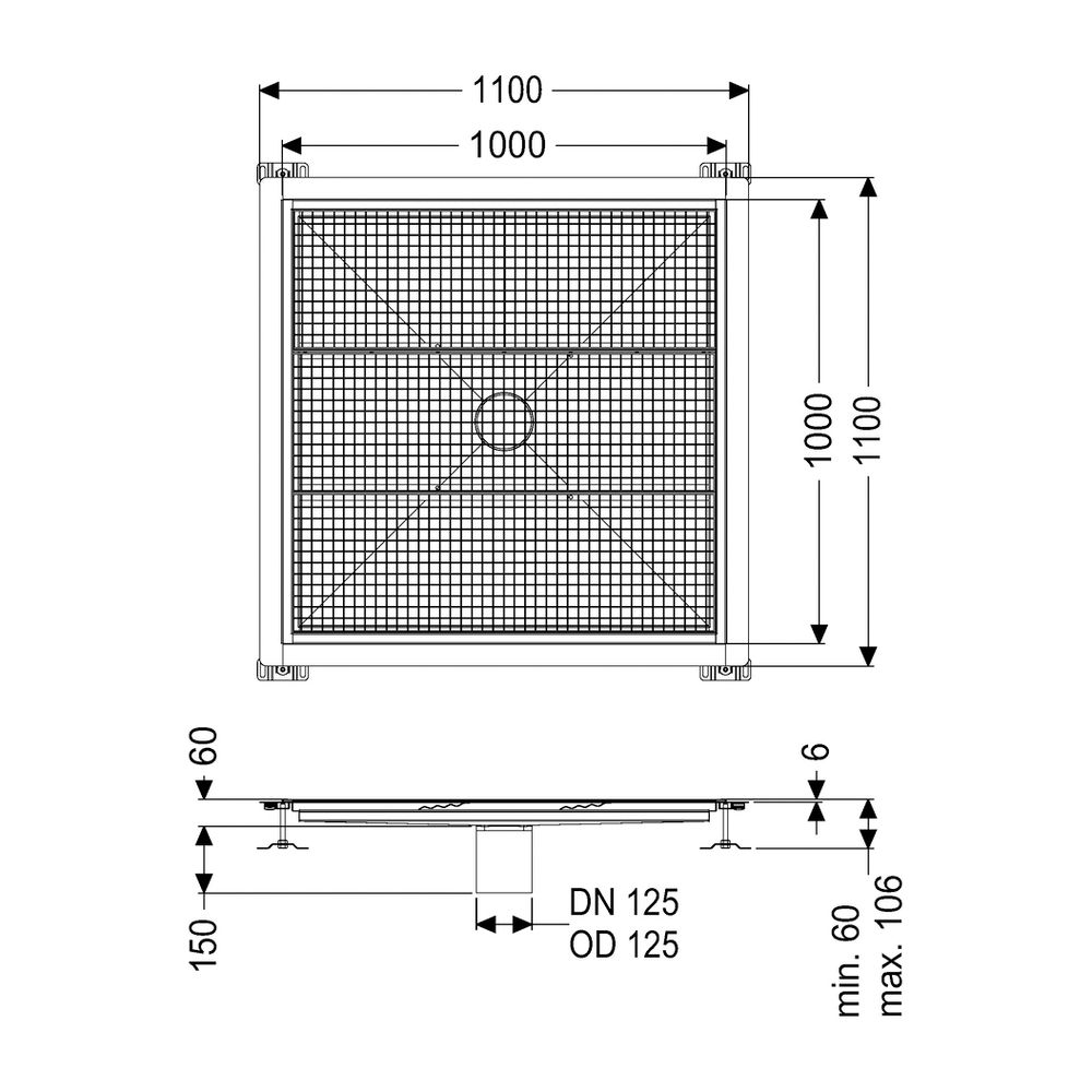 Kessel Bodenwanne Ferrofix, DN 125, 1.000x1.000mm, 6mm Klebeflansch, Edelstahl, Silber... KESSEL-6200100 4026092099360 (Abb. 2)